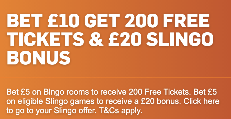Betfair bet £10 get 200 free tickets on Bingo