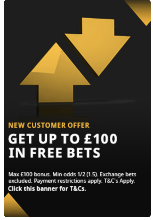 Betfair Get up to £100 in fre bets promo banner 2