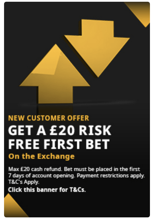 Get £20 risk-free bet Betfair Exchange promo banner