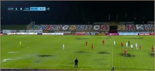 Heavy rain during the match HNK Gorica vs. NK Osijek