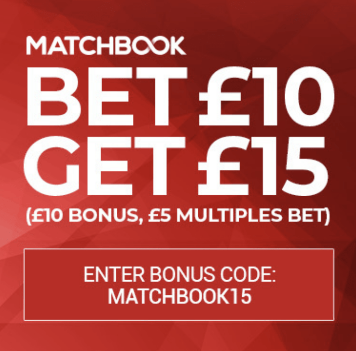 Matchbook Bet £10 Get £15 Sign Up Bonus promo banner
