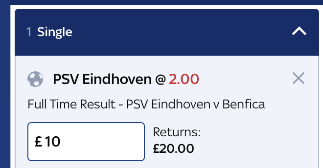 Betting screen - PSV Eindhoven