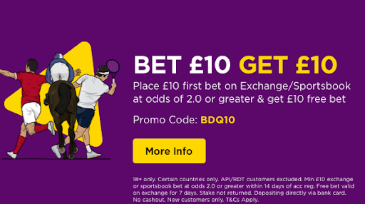 Betdaq bet £10 get £10 promotion banner