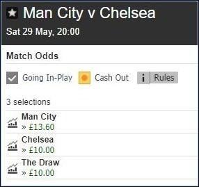 Man city vs Chelsea Betting slip