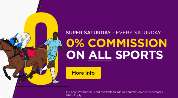 Super Saturday 0% commission at Betdaq on all sports banner