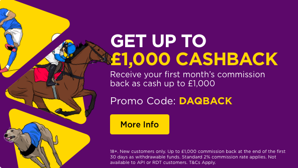 Get up to £1000 cashback at Betdaq Exchange promo banner