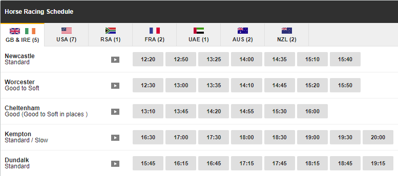 Horse racing schedule on Betfair