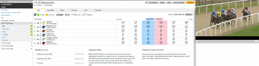 In-Play horse racing market on Betfair