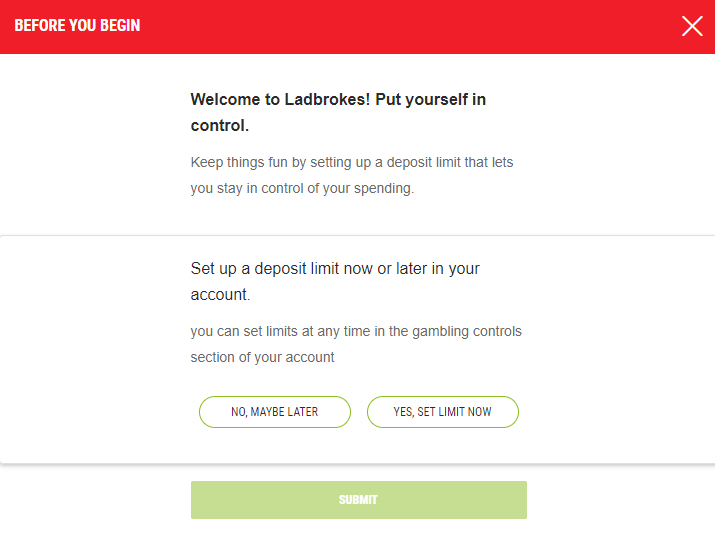 Registration at Ladbrokes - before you begin section (step 9)