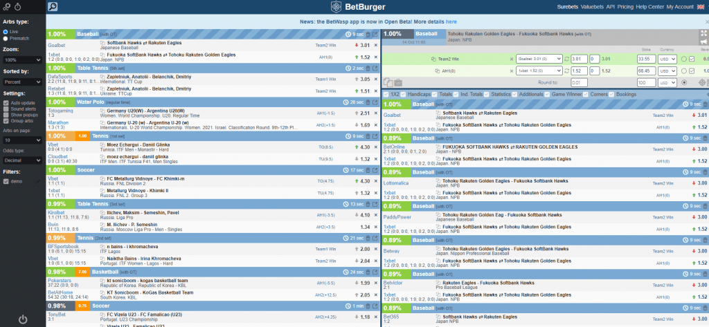 Layout and Interface at Betburger