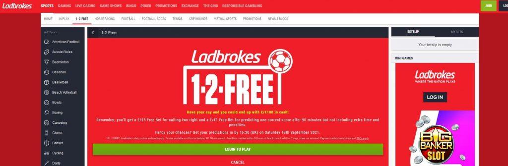 Ladbrokes 1-2 Free Promotion 