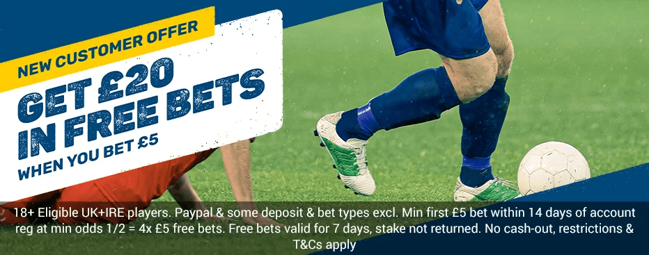 Get £20 in free bets - Coral sportsbook promo banner