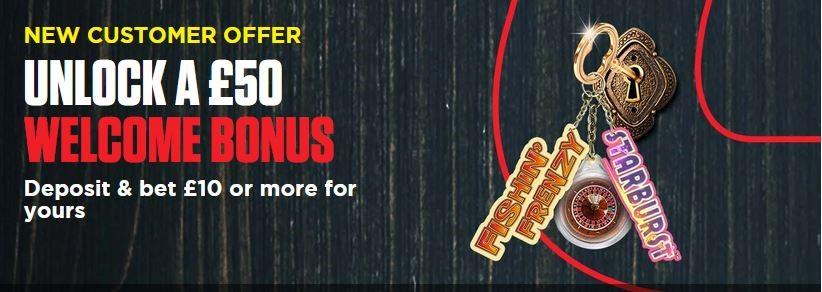 Unlock 50 welcome bonus - Ladbrokes casino promo banner