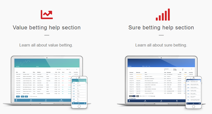 Value betting and Sure betting  help section screen