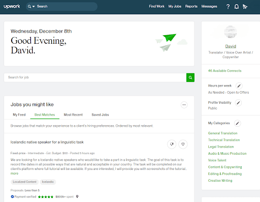 Upwork.com web-site interface