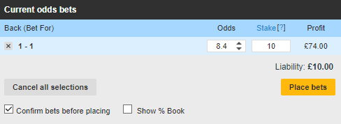 Placing a back bet