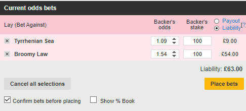 Our bet according to Betfair place market strategy