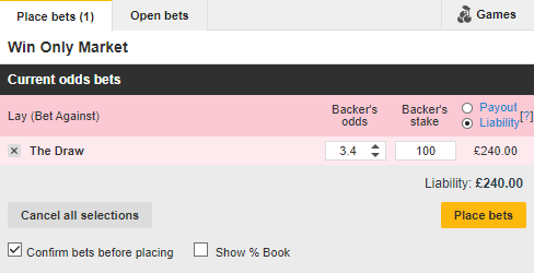 Lay the draw coupon at Betfair