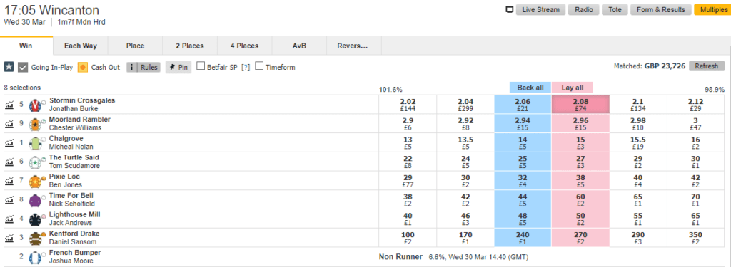 Horse Racing at Wincanton line at Betfair