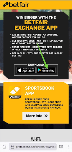 Choose Google Play to download Betfair app for Android