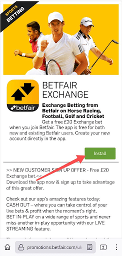 Betfair exchange app install button